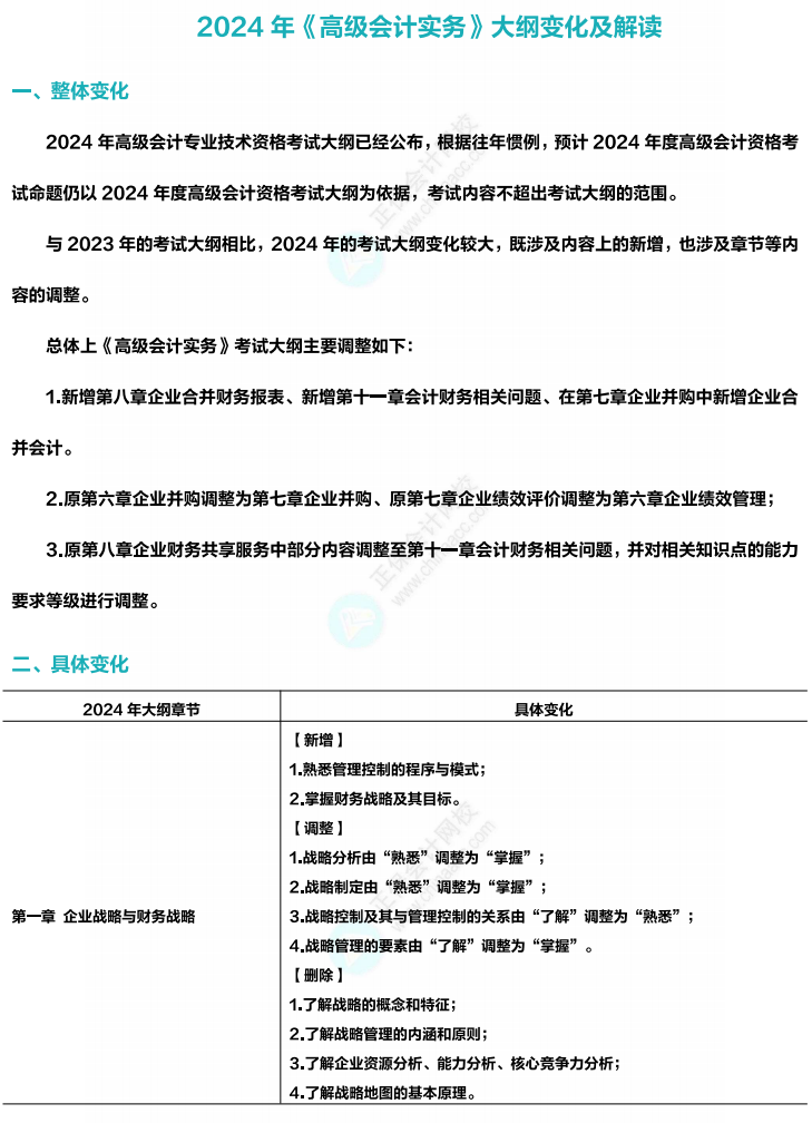 收藏！2024年高级会计专业技术资格考试大纲变化及解读！