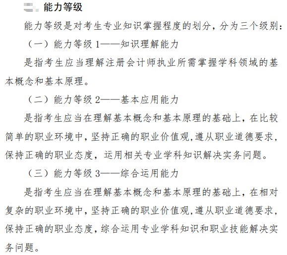 注会考试大纲能力等级