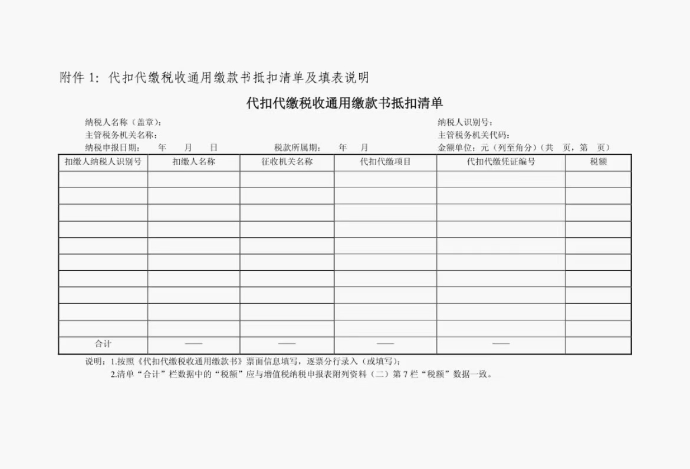 代扣代缴税收通用缴款书抵扣清单