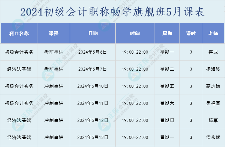 2024年初级会计职称畅学旗舰班直播课表安排