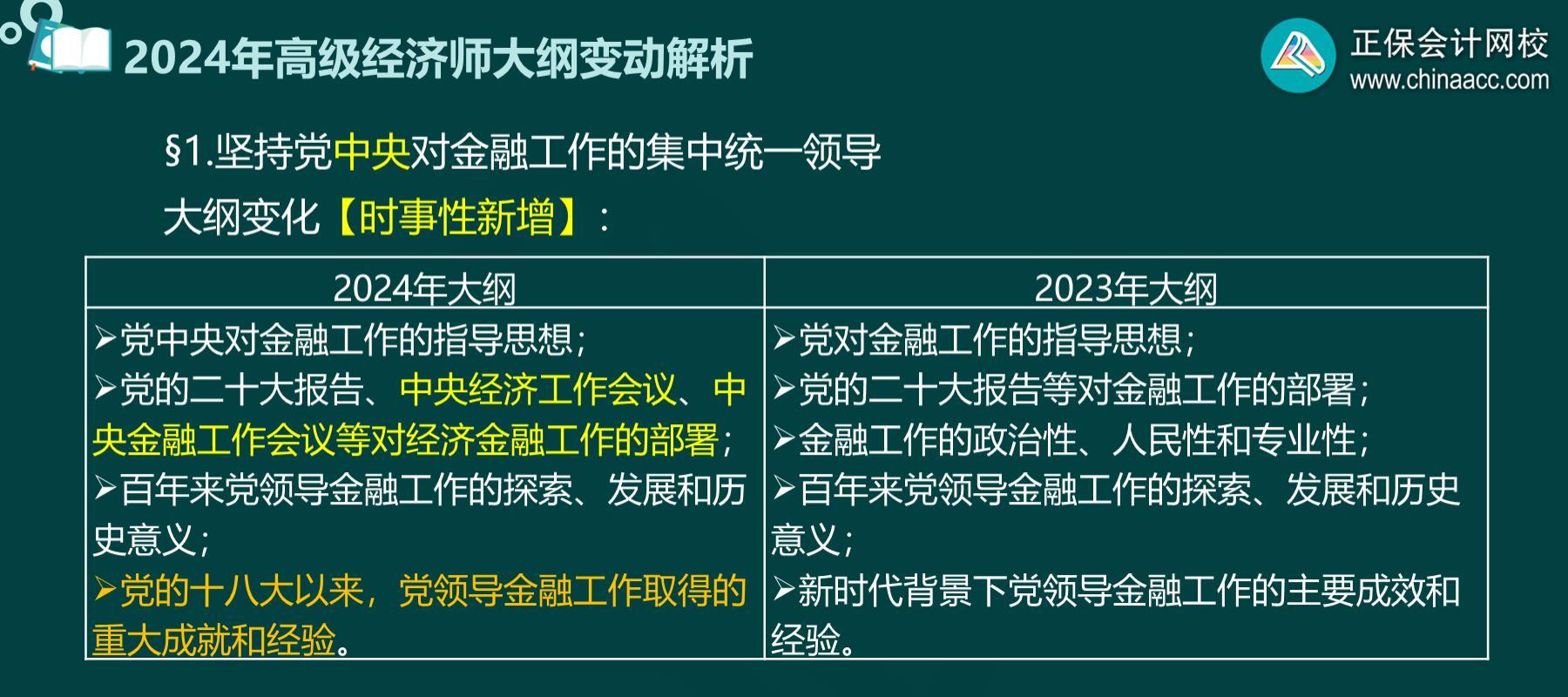 2024高级经济师金融考试大纲变化