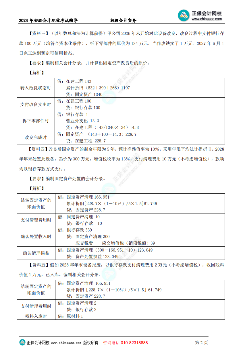 【答案下载】初级会计实务高志谦老师母仪天下：非流动资产专题答案下载