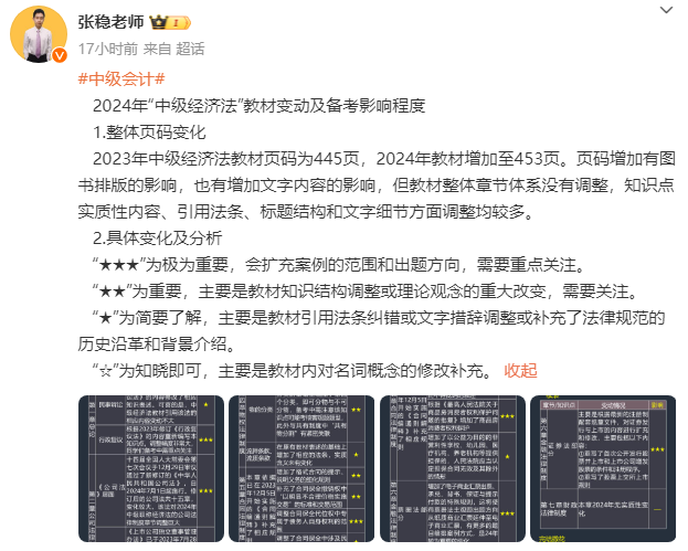 张稳老师：2024年中级会计经济法教材变动及备考影响程度