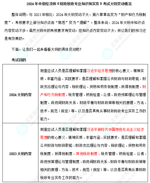 2024年中级经济师财政税收大纲考核要求有变动！