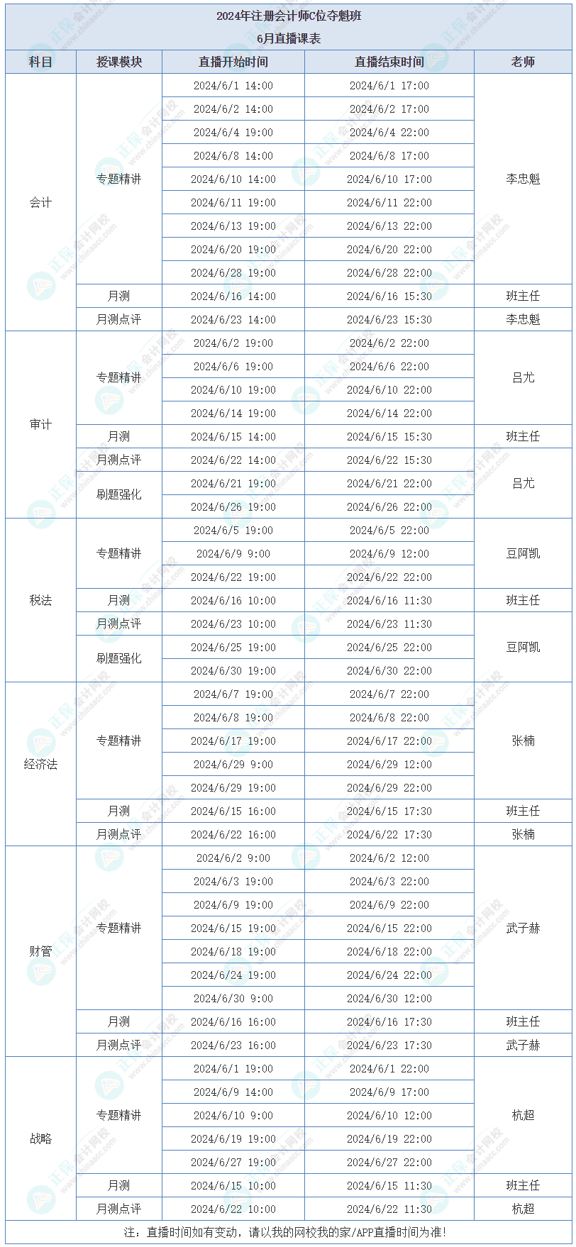 注会C位夺魁班6月课表