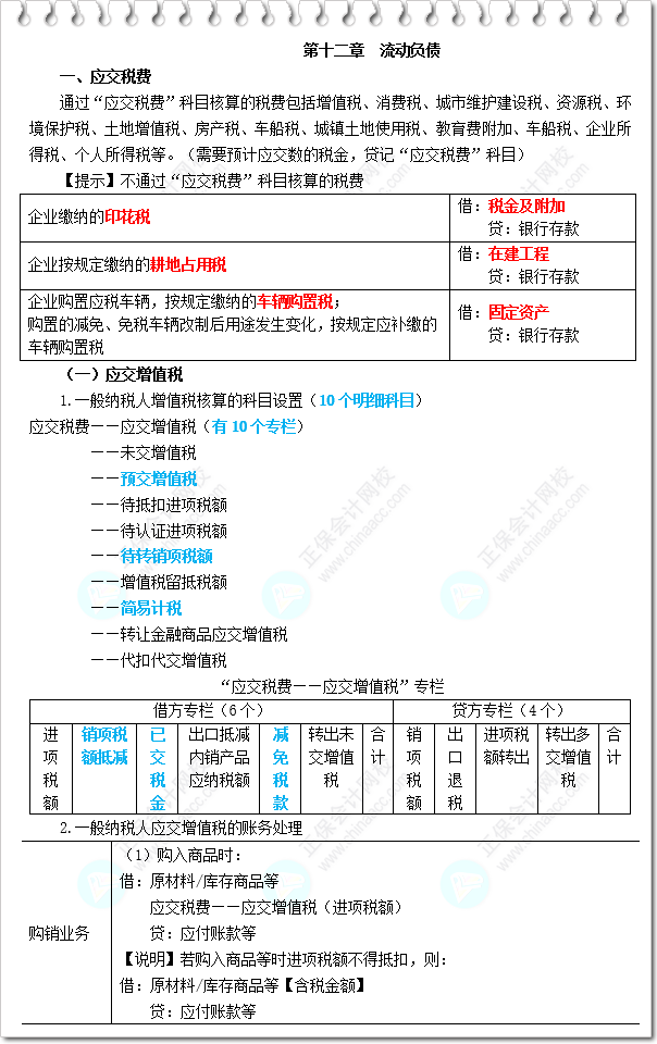 《财务与会计》三色笔记-第12章 流动负债