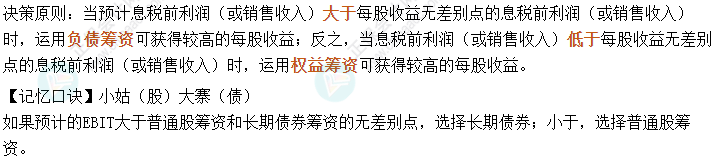 中级会计《财务管理》考前速记-每股收益分析法筹资方式的选择