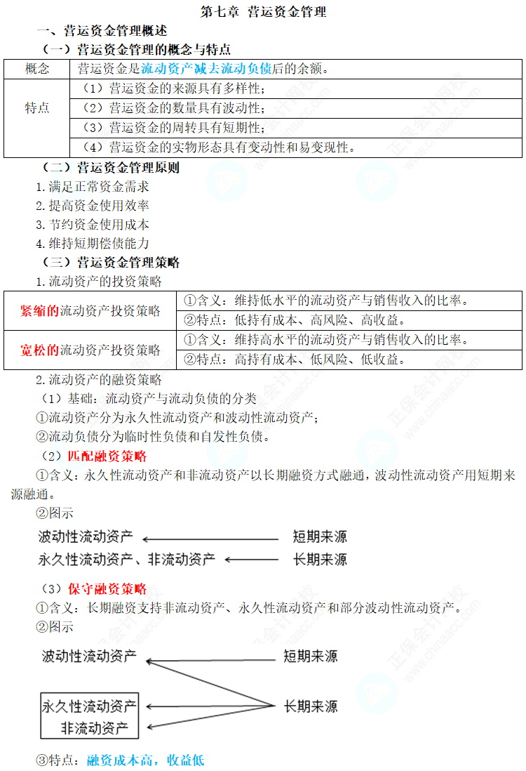 2024年中级会计职称《财务管理》三色笔记第七章：营运资金管理