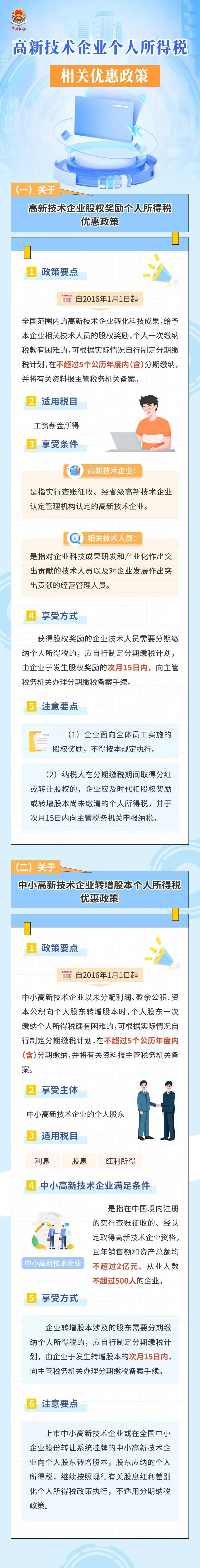 高新技术企业个人所得税相关优惠政策！