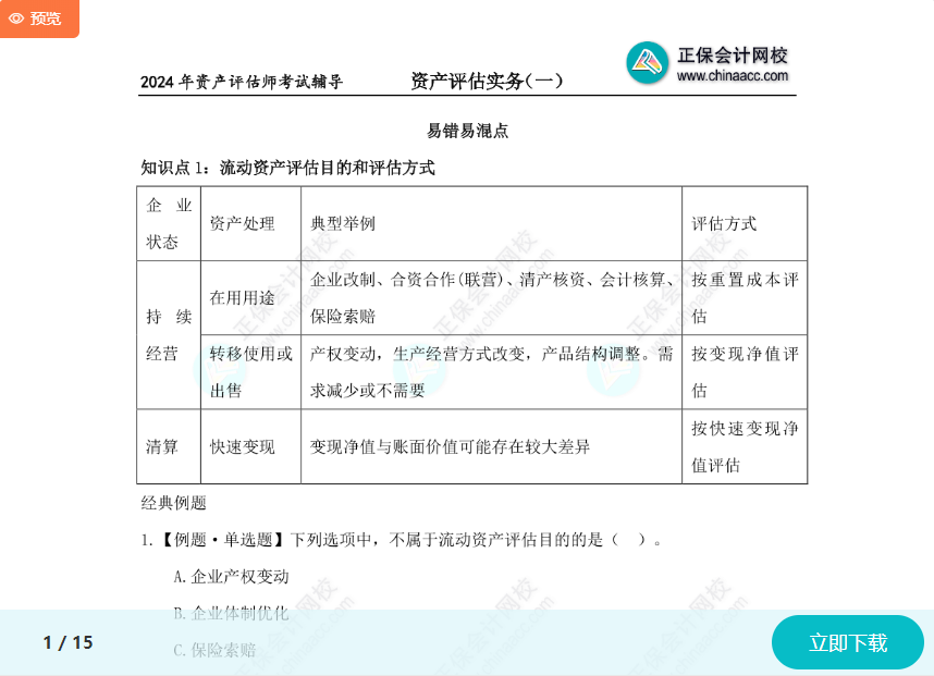 速看！2024资产评估师考试《资产评估实务一》易错易混知识点