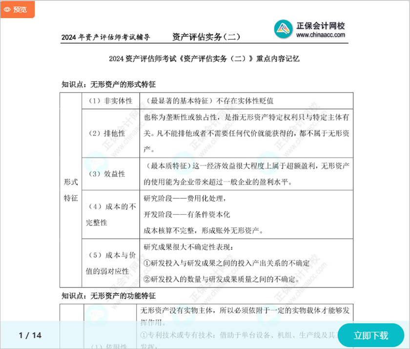 看重点！2024资产评估师考试《资产评估实务二》重点记忆内容