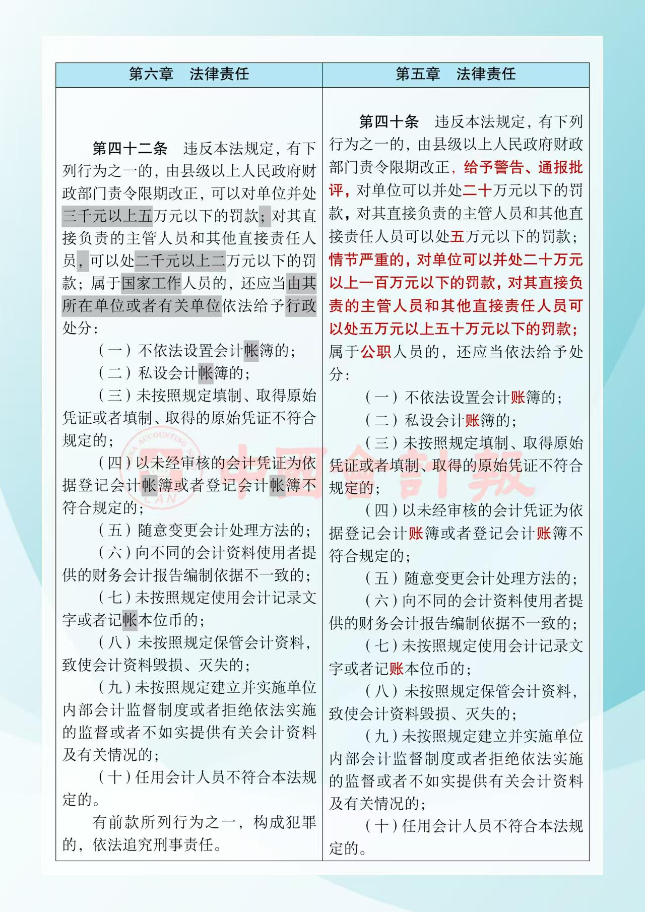 《中华人民共和国会计法》修改前后对照表12