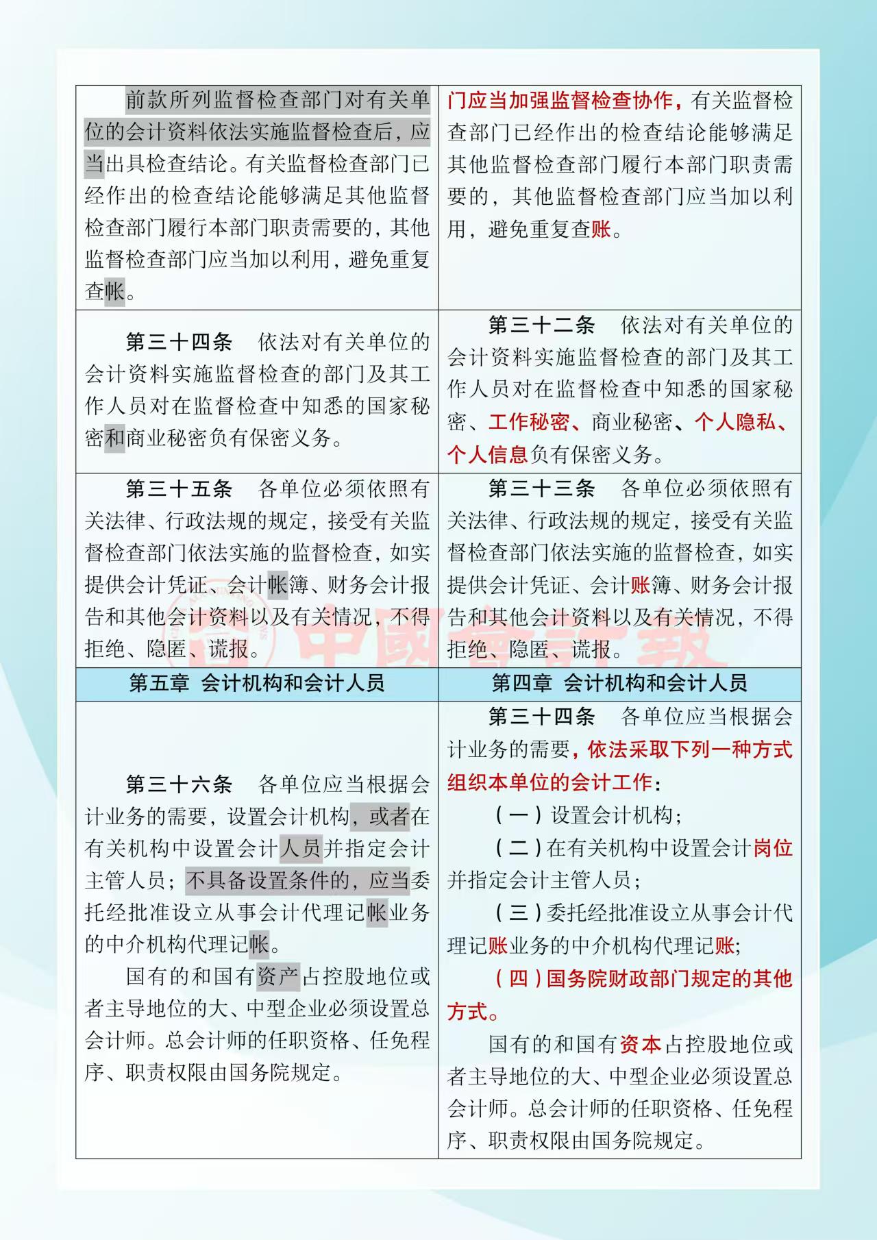 《中华人民共和国会计法》修改前后对照表10