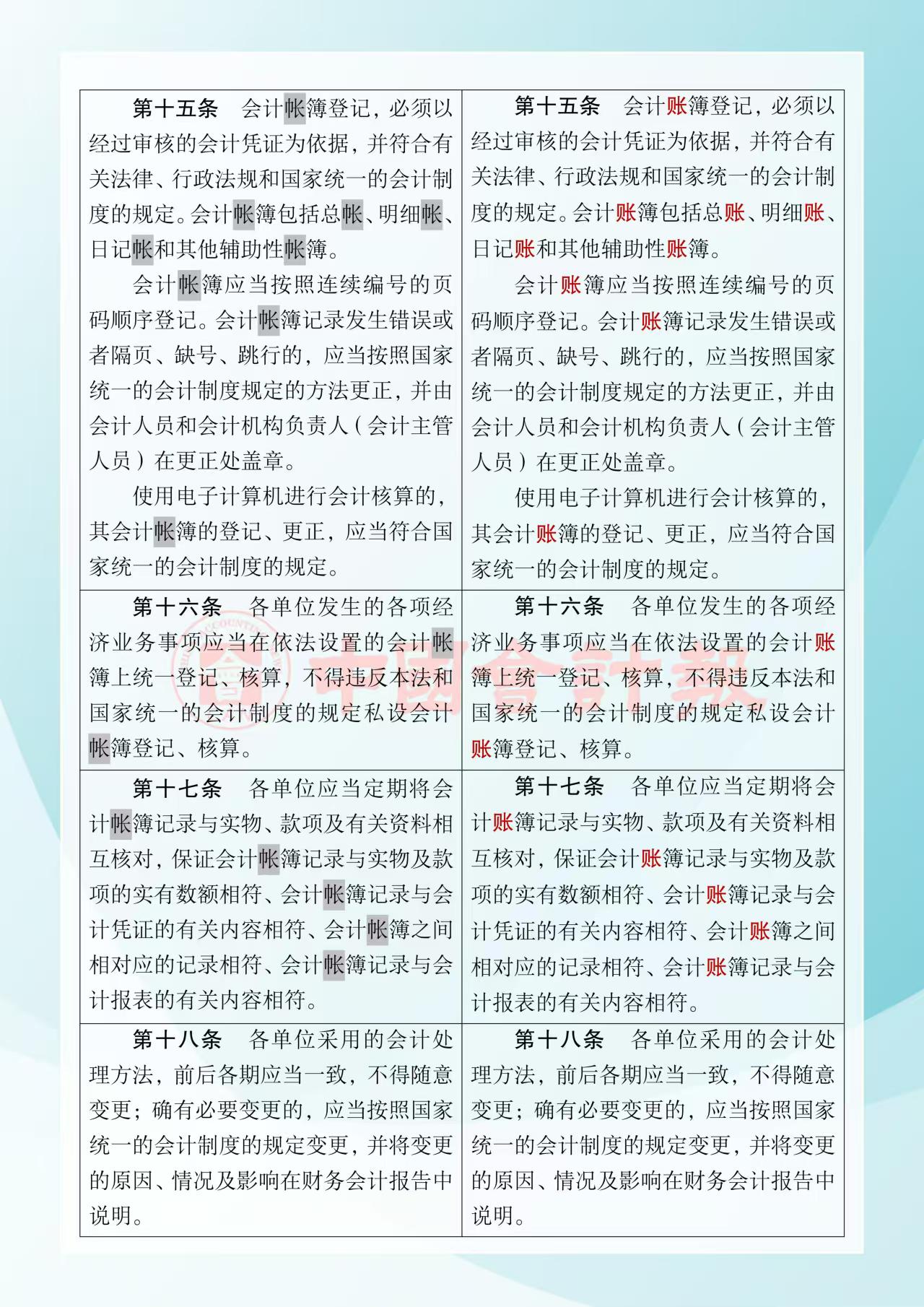 《中华人民共和国会计法》修改前后对照表5