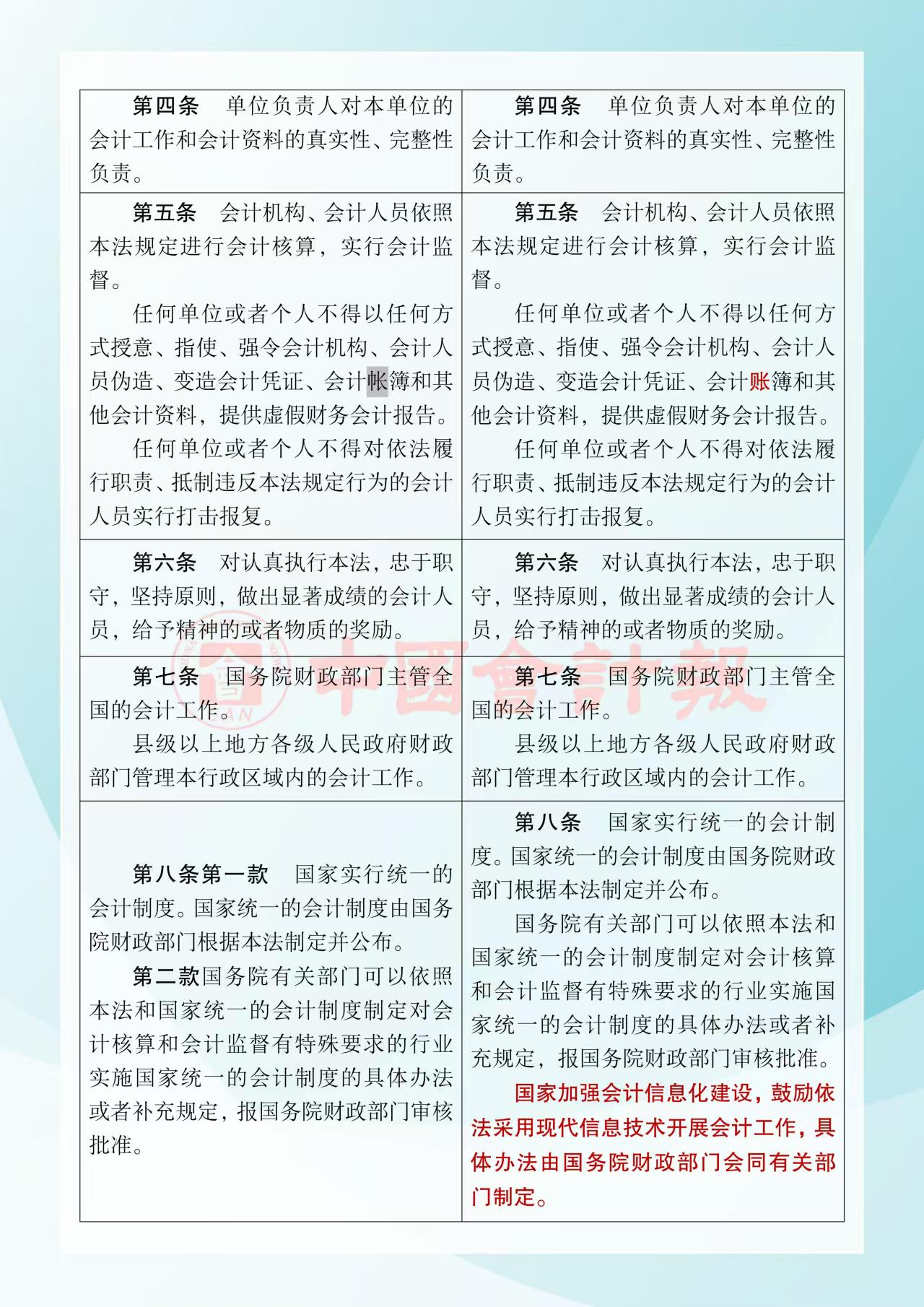 《中华人民共和国会计法》修改前后对照表2