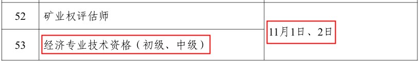 初中级经济师考试时间